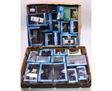 Two trays containing various 1/43 scale Oxford Diecast vehicles to include a King George V 1929 Daimler, a Rolls Royce Silver