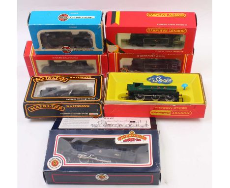 Seven small 00 gauge locos to include a Bachmann Ivatt 2-6-2 tank, in BR black, no.41221, missing box insert, an early Hornby