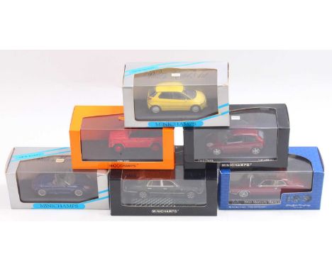 One tray of 6 Minichamps 1/43 scale diecast cars to include a Bentley Arnage in green, a 1969 Mercury Marauder in red, a VW 1