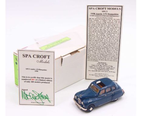 Spa Croft Models 1/43 scale Limited Edition model of  an Austin A70 1950s certificate No. 241 in blue, The model is in excell