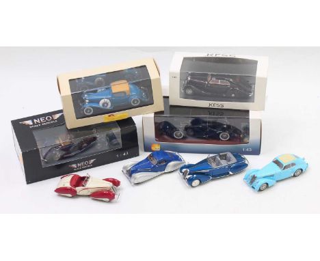 Neo, Minichamps, Spark and other group of 8 boxed and loose 1/43 scale modern issue models to include; Mercedes Benz 320 Stro