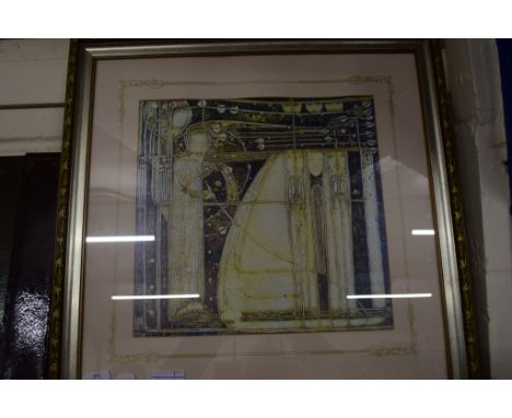 FRAMED ART NOUVEAU STYLE PRINT, APPROX SIZE 58CM SQUARE