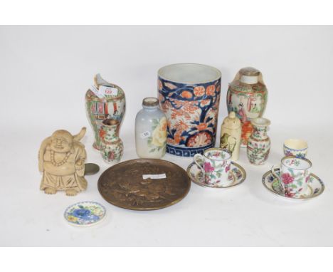 CERAMIC ITEMS INCLUDING TWO CHINESE PORCELAIN FAMILLE ROSE VASES (ONE A/F)