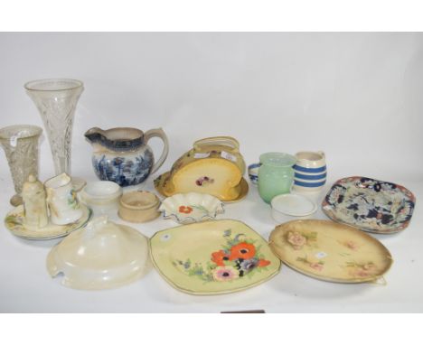 CERAMIC ITEMS INCLUDING CHEESE DISH AND COVER, OTHER CASSEROLES AND COVERS, ROYAL WORCESTER JUG PAINTED WITH A KINGFISHER