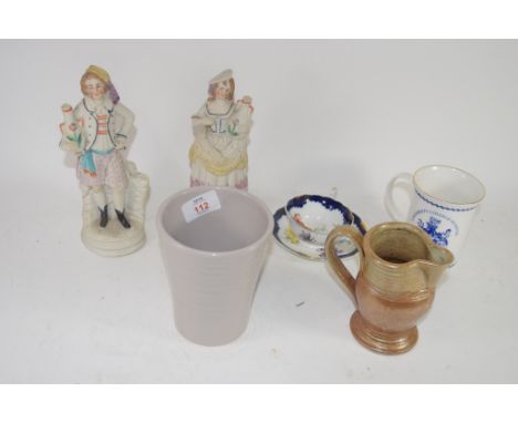 CERAMIC ITEMS INCLUDING TWO FIGURES AND A POTTERY JUG