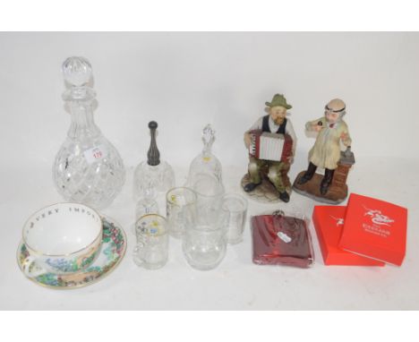 CUT GLASS DECANTER AND OTHER GLASS AND CERAMIC ITEMS INCLUDING A ROYAL WORCESTER BREAKFAST CUP AND SAUCER "VERY IMPORTANT PER