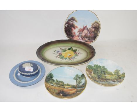 SMALL WEDGWOOD JASPERWARE TRINKET BOX, FURTHER WEDGWOOD JASPERWARE PLATE, SOME COLLECTORS PLATES BY COALPORT INCLUDING THE HA