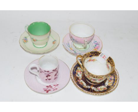 ENGLISH PORCELAIN TEA CUPS AND SAUCERS, VARIOUS FLORAL DESIGNS