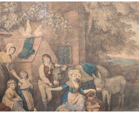 After George Morland 'Two favourite Chickens Going to Market'mezzotint, trimmed, in an oval gilt frame45 x 57cm