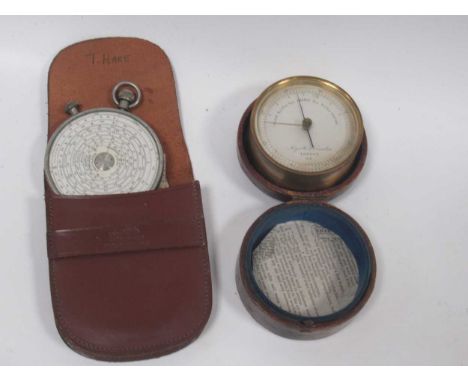 A Negretti and Zambra leather cased pocket barometer, together with a cased Fowlers Calculator (2)