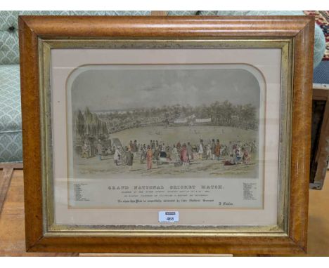 A mid 20th century coloured photolithograph of the 'Grand National Cricket Match, played in the outer domain Sydney January 1