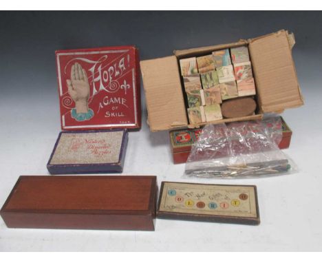 A collection of various games to include; bone inlaid mahogany cribbage box; together with some handmade wooden trees; Sherlo