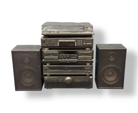 Technics - A stereo stacking system comprising remote control amplifier (SU-A707), remote control CD player (SL-PG5), twin ca