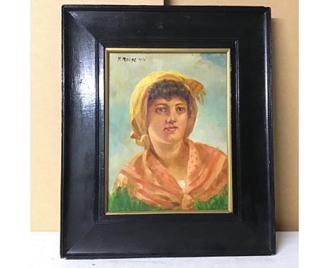 F. Rogue, Portrait of a Lady, oil on canvas, signed and dated '94 (?) top left (28cm x 21cm)