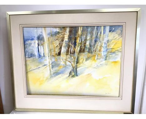 Joan Renton RSW., Forrest in Yellow and Blue Light, watercolour, signed bottom right (54cm x 73cm) (frame a/f)