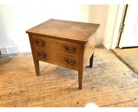 A Georgian mahogany commode stool,  the rectangular top with moulded edge above two dummy drawers, with lift up top enclosing