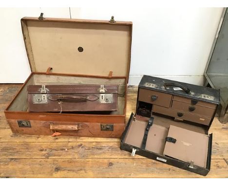 A Finnigans vintage travelling case, with tan leather exterior and the initials S.H.C.L. (21cm x 72cm x 42cm) and a travellin