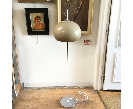 A replica Harvey Guzzini Lucerna style lamp with chrome centre column and base with mushroom coloured domed shade (h.145cm sh