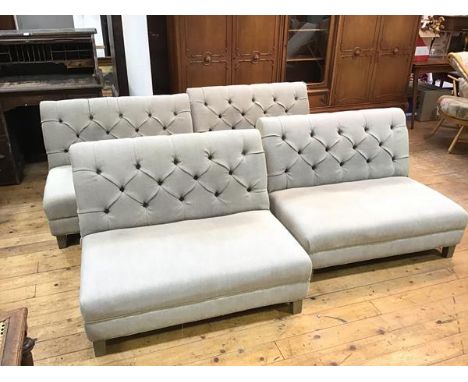 A set of four Oka sectional sofa seats with button backs and oatmeal linen upholstery on square supports (each section: 72cm 