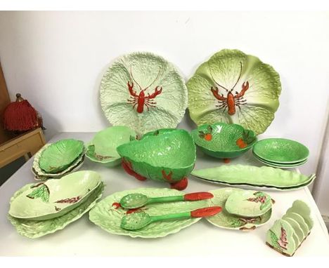 A group of 1930s Carltonware, with lobster decoration and fruit and flower decoration, includes fruit bowl (11cm x 24cm x 23c