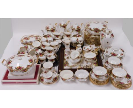 A Royal Albert Old Country Roses pattern porcelain dinner tea and coffee service, including a pair of vegetable tureens and c