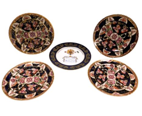 A set of four Masons Penang pattern ironstone plates, together with an Aynsley porcelain plate, to commemorate the marriage o