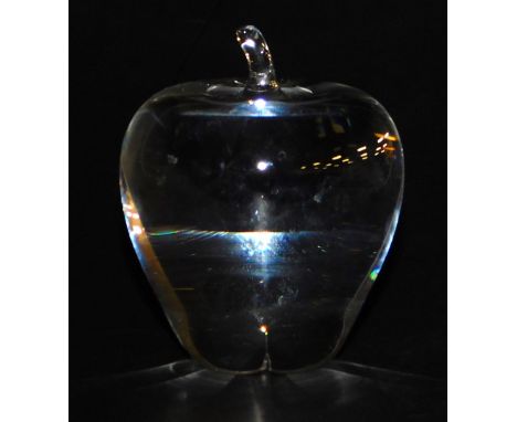 A Steuben cut glass paperweight, modelled as an apple, etched mark, 9.5cm high.