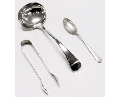 A George V silver cream ladle, Old English pattern cream ladle, Sheffield 1916, a pair of sugar tongs, Sheffield 1916, and a 