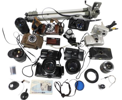 A Voigtlander Vito B camera, Ibis camera, Fujica ST605N camera, together with lenses, tripod, etc. (a quantity)