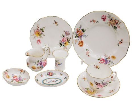 A group of Royal Crown Derby Derby Posies porcelain, comprising a trio, cake plate, cream jug, spill vase and two trinket dis