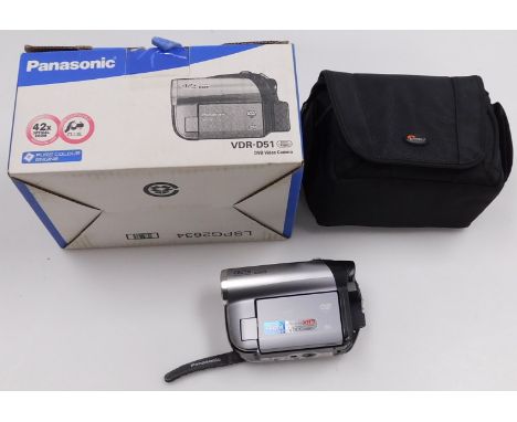 A Panasonic DVD video camera, model number VDR-D51, cased and boxed with instructions.