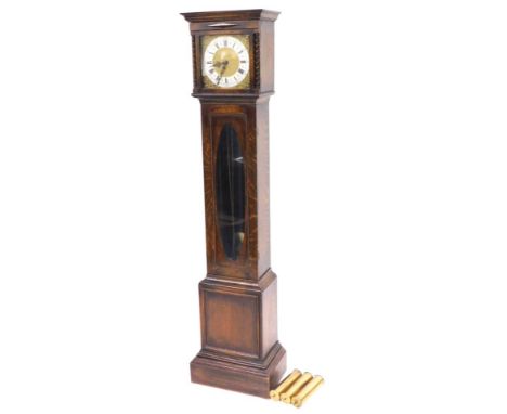 An early 20thC oak longcase clock, square brass dial with cherub and crown spandrels, silver chapter ring bearing Roman and A