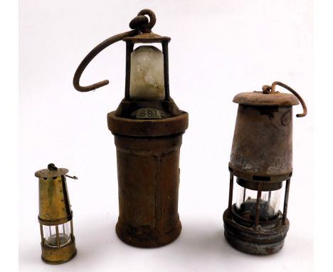 A carbide lamp, by the Concordia Electric Safety Lamp Company Limited, with brass plate numbered 681, 33cm high, a M&amp;Q sa