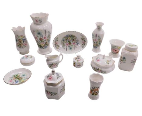 A group of Aynsley Wild Tudor and other porcelain, to include vase, 23cm high, jar and cover, 13cm high, a Wedgwood Meadow Sw