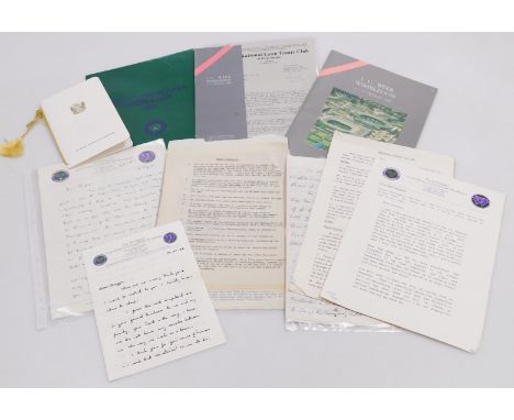 A group of Wimbledon letters and ephemera, including a letter from Air Chief Marshal Sir Brian Burnett, congratulating Regina