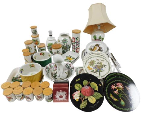 A group of Portmeirion pottery, to include a Botanic Garden wash jug and bowl, various flan dishes, kitchen jars with wooden 