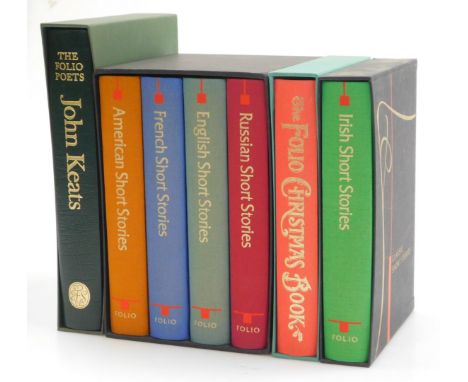 Folio Society books, comprising The Folio Christmas Book, American, French, English, Irish and Russian Short Stories, and Bar