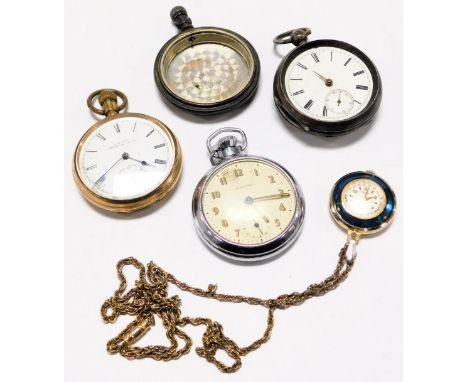 An early 20thC gentleman's gold plated pocket watch, open face, keyless wind, circular enamel dial bearing Roman numerals, su