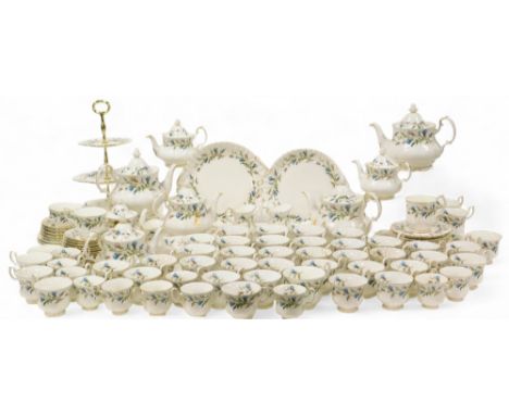 A Royal Albert porcelain Brigadoon pattern tea and coffee service, including teapots in various sizes, tea and coffee cups, s