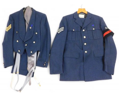 An RAF Flight Sergeant's uniform, No.1 dress, size 182/104/88, and an RAF evening mess jacket and trousers, with an Elizabeth