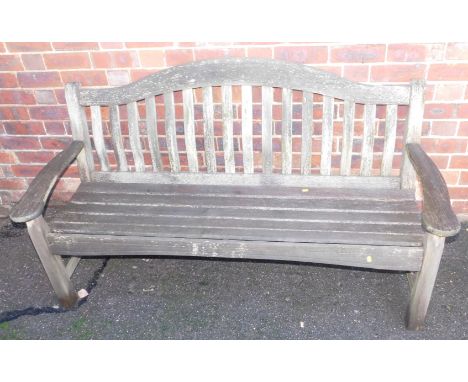 A three seater wooden garden bench, 160cm wide.