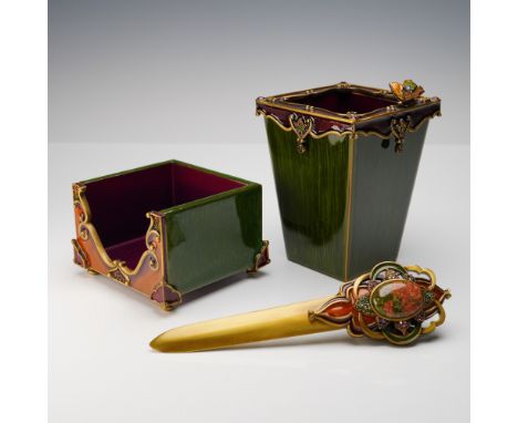 A finely crafted three-piece desk accessory set by renowned American designer Jay Strongwater, celebrated for his opulent and