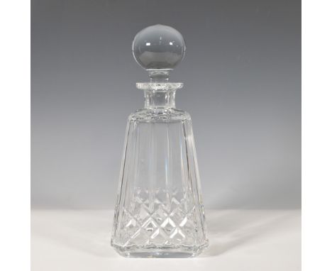 A beautifully crafted Waterford Lissadel crystal decanter, featuring an elegant tapered form with vertical fluted cuts and a 