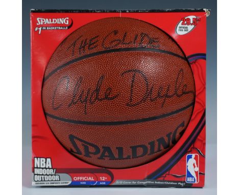 Official Spalding NBA Indoor/Outdoor basketball signed by Hall of Famer Clyde Drexler with his iconic nickname "The Glide." D