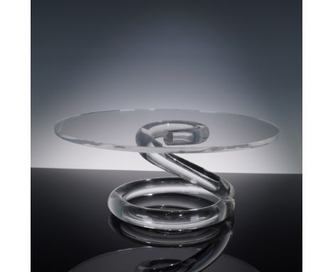A striking mid-century modern Lucite cake stand attributed to Dorothy Thorpe, renowned for her iconic acrylic and glass desig