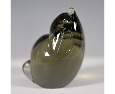 A charming Murano glass rabbit figurine featuring a smooth, modern design with a rich smoky tint. Crafted using traditional M