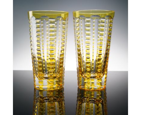 A striking pair of handcrafted crystal tumblers by William Yeoward, one of Britains premier glassmakers, renowned for their c