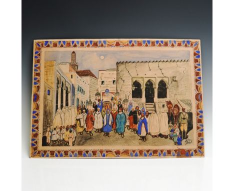 Attributed to Mohammed ben Ali R'bati, widely regarded as one of the earliest figures in modern Moroccan art. The scene depic