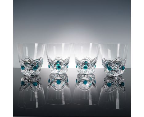Set of four Lalique crystal tumblers from the Floride collection, each featuring the iconic Arch motif with turquoise cabocho