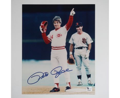 This 8"L x 10"H color photograph features Pete Rose, the legendary MLB player and all-time hits leader, captured during his t